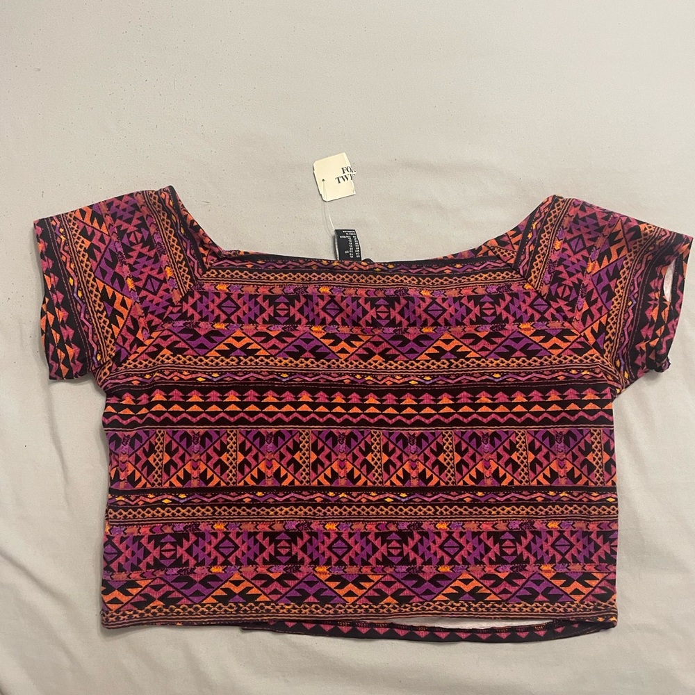 Colorful forever 21 crop top with cap sleeves